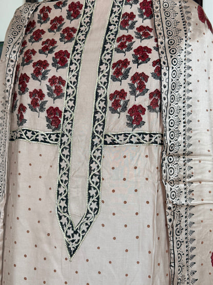 Pure Modal Silk Handblock Embroidered Full Suit ✨