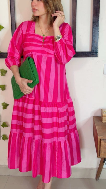 Pink Striped cotton Dress 💗
