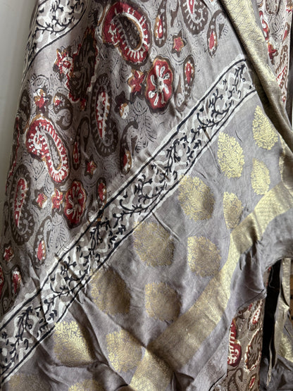 Modal Silk Full Suit with Kalamkari & Jahota Art (Handmade)