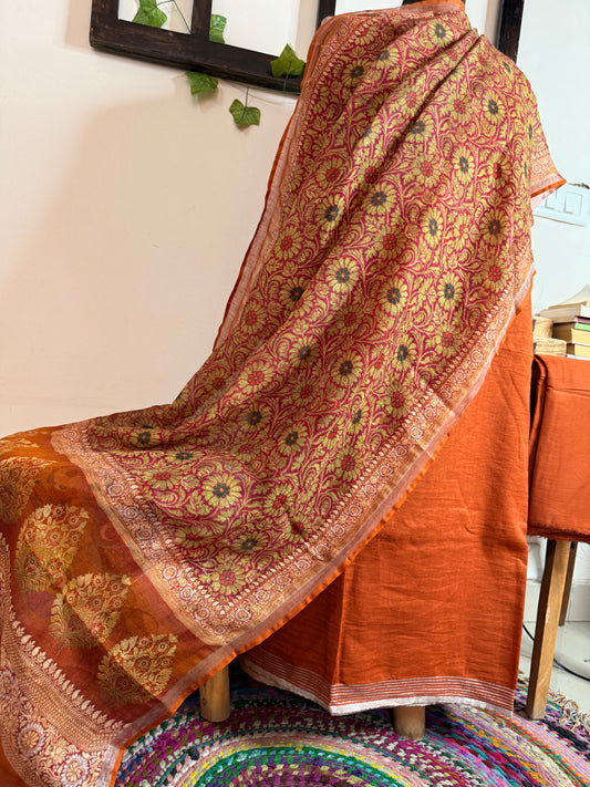 Pure Linen Ajrakh & Kalamkari Digital Print Suit✨
