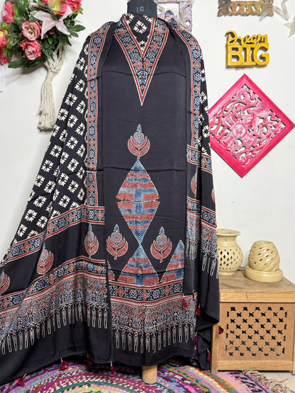 🌿 Ajrakh Handblock Modal Suit Set with Dupatta