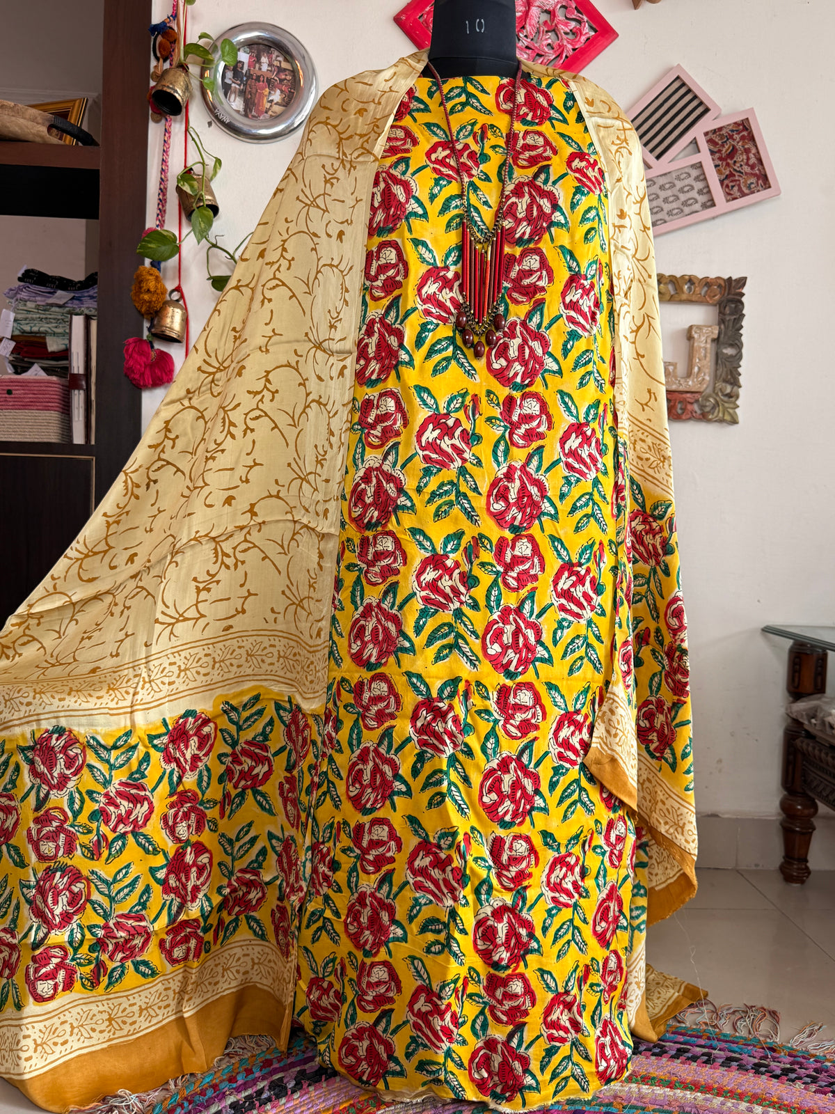 Premium Modal Silk Kalamkari Handblock Full Suit