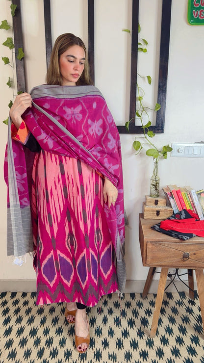 Uzbek Ikkat unstitched Handloom Cotton 3-Piece Set ✨