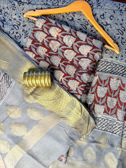 Modal Silk Full Suit with Kalamkari & Jhota Art (Handmade)