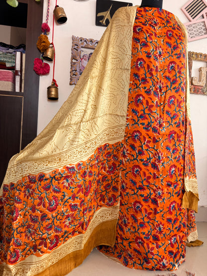 Premium Modal Silk Kalamkari Handblock Full Suit