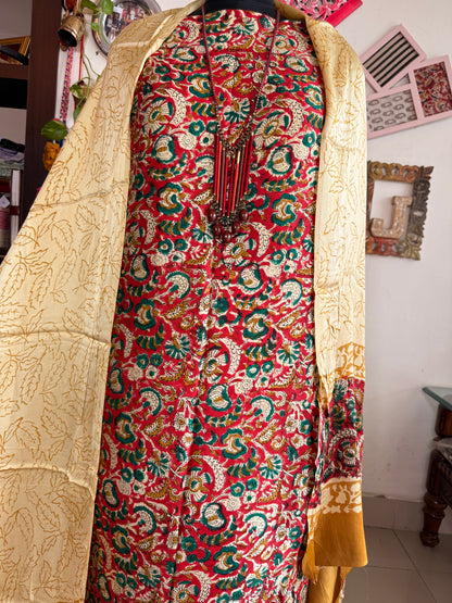 Premium Modal Silk Kalamkari Handblock Full Suit