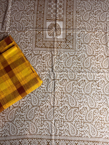 🌿 Ochre Bagh Kurta Set with Handloom Cotton Bottom