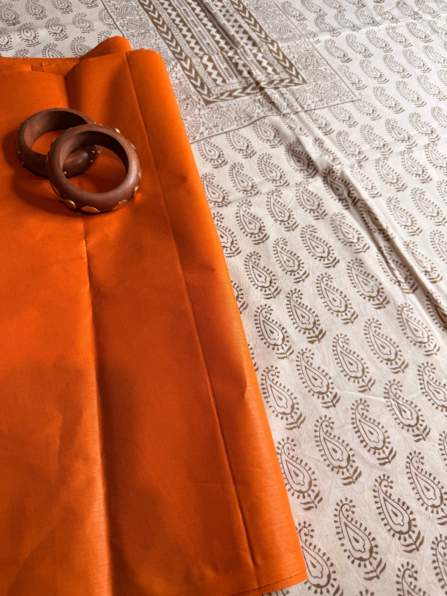 🌿 Ochre Bagh Kurta Set with Handloom Cotton Bottom