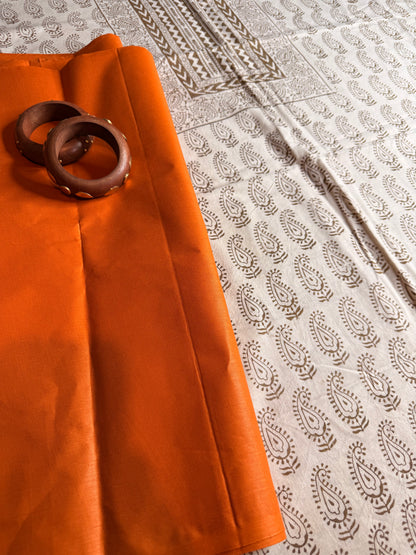 🌿 Ochre Bagh Kurta Set with Handloom Cotton Bottom