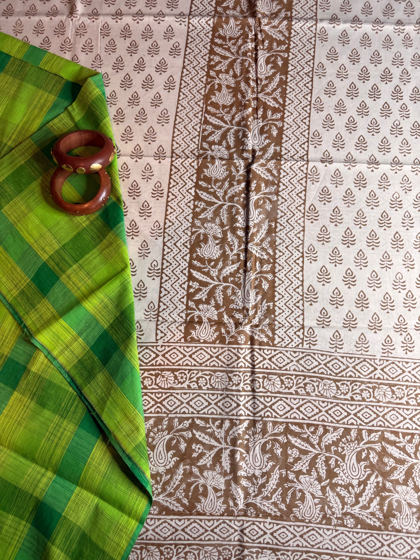 🌿 Ochre Bagh Kurta Set with Handloom Cotton Bottom