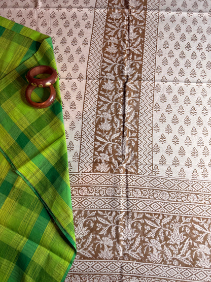 🌿 Ochre Bagh Kurta Set with Handloom Cotton Bottom