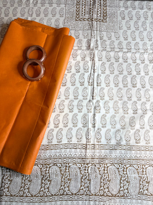 🌿 Ochre Bagh Kurta Set with Handloom Cotton Bottom