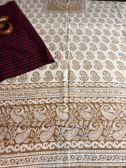 🌿 Ochre Bagh Kurta Set with Handloom Cotton Bottom