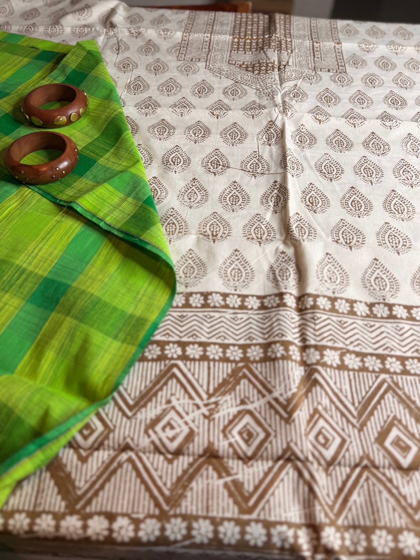 🌿 Ochre Bagh Kurta Set with Handloom Cotton Bottom