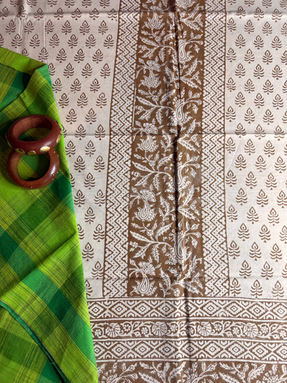 🌿 Ochre Bagh Kurta Set with Handloom Cotton Bottom