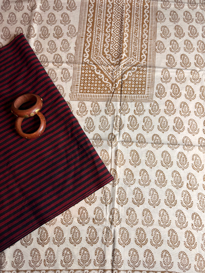🌿 Ochre Bagh Kurta Set with Handloom Cotton Bottom