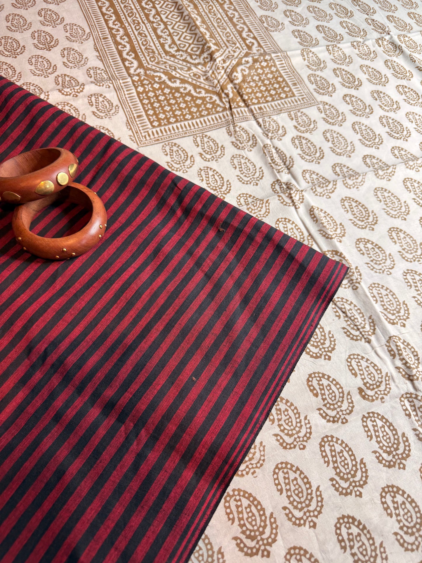 🌿 Ochre Bagh Kurta Set with Handloom Cotton Bottom