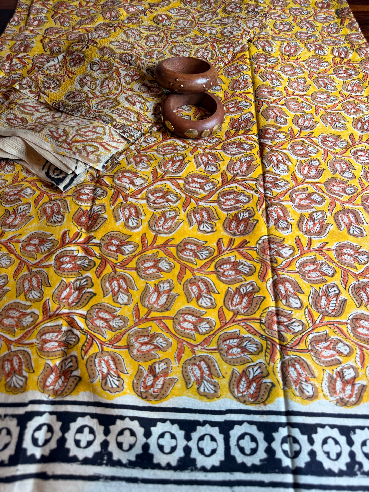 Handblock Kalamkari Cotton Suit Set with Chiffon Dupatta (Unstitched)