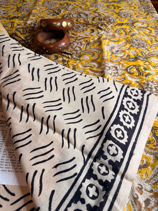 Handblock Kalamkari Cotton Suit Set with Chiffon Dupatta (Unstitched)