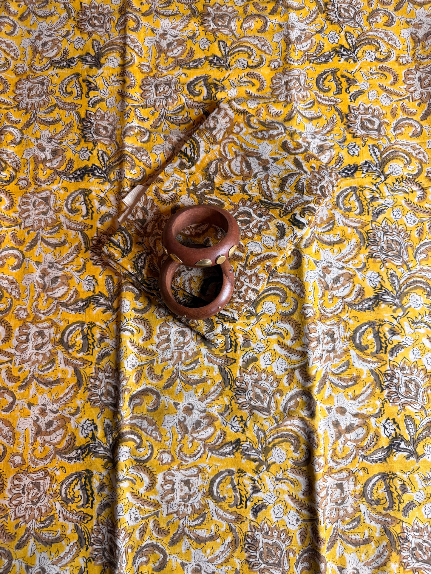 Handblock Kalamkari Cotton Suit Set with Chiffon Dupatta (Unstitched)