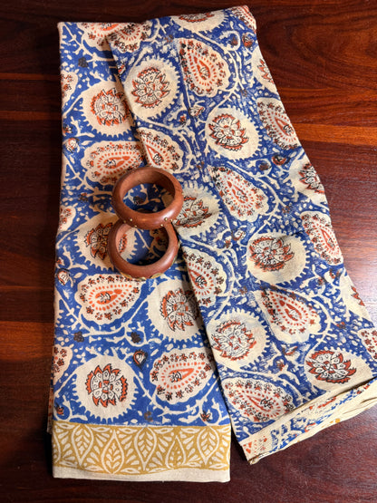 Handblock Kalamkari Cotton Suit Set with Chiffon Dupatta (Unstitched)