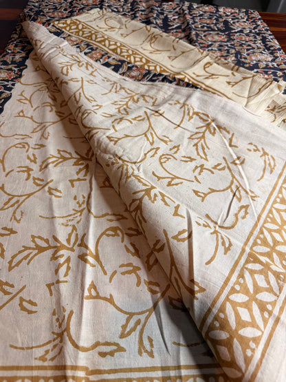 Handblock Kalamkari Cotton Suit Set with Chiffon Dupatta (Unstitched)