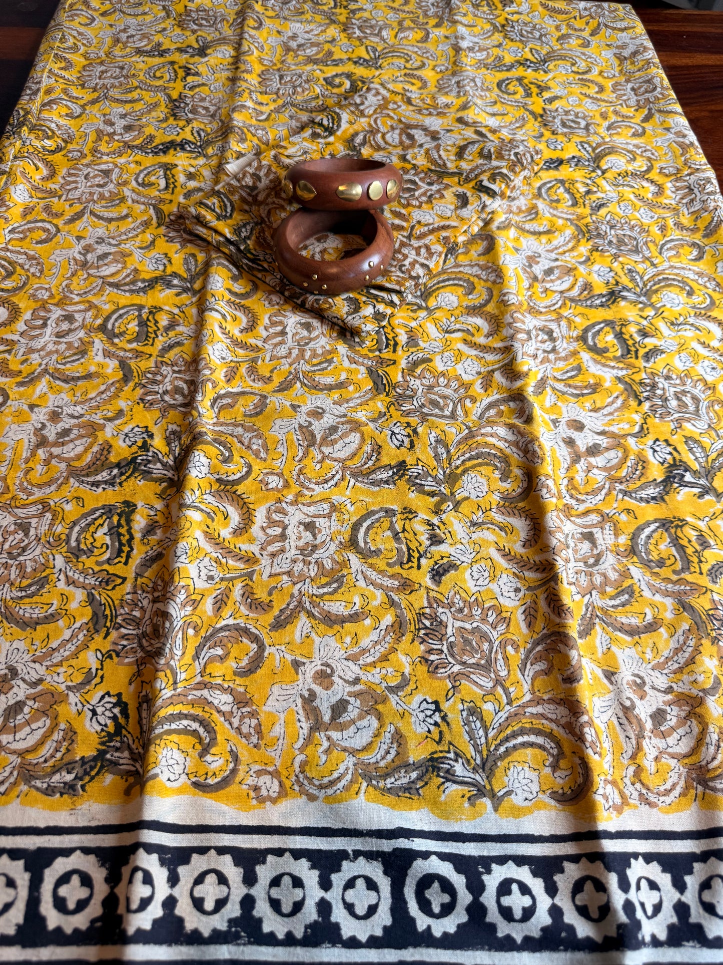 Handblock Kalamkari Cotton Suit Set with Chiffon Dupatta (Unstitched)