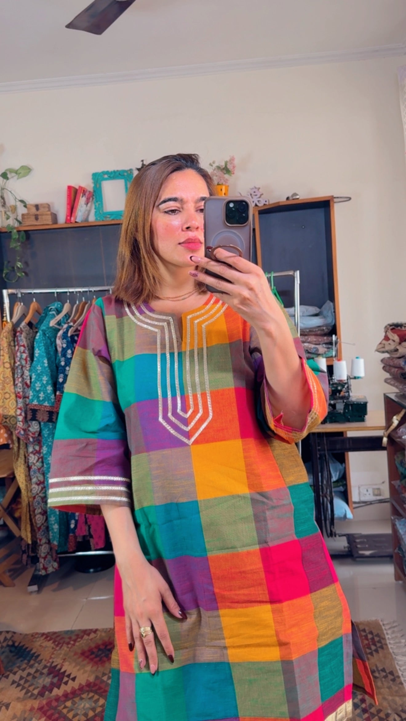 Handloom Multicoloured Checks Stitched Set!!