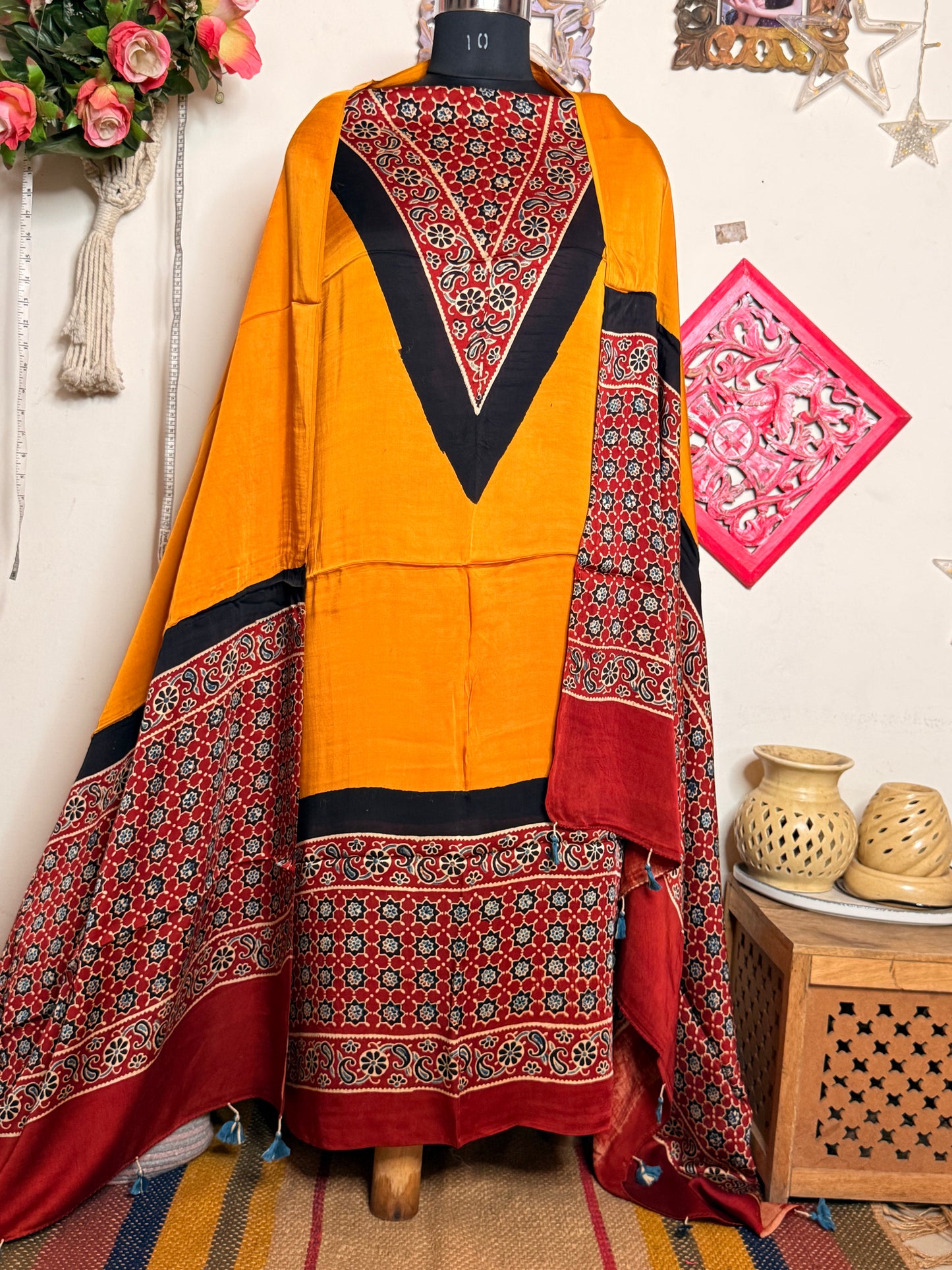 Modal Silk Designer Ajrakh Suit Set