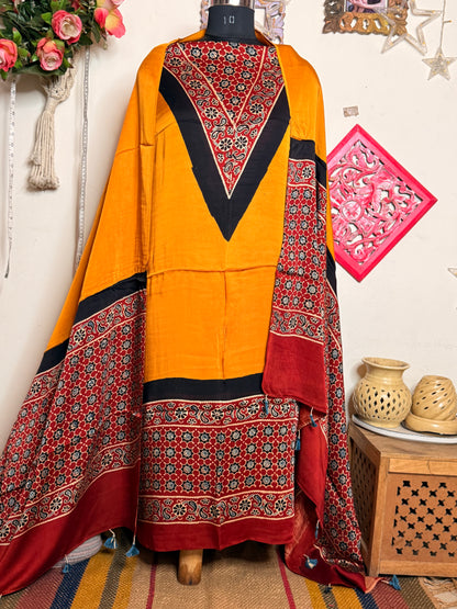 Modal Silk Designer Ajrakh Suit Set