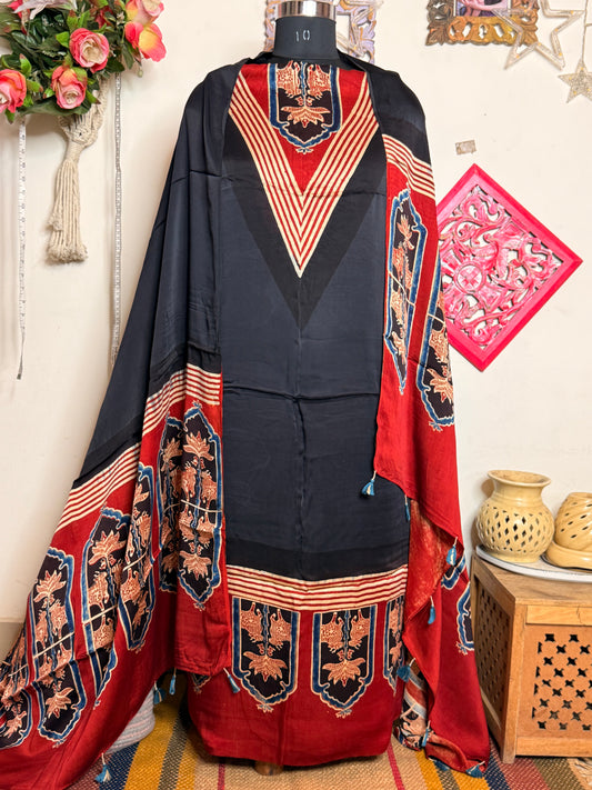 Modal Silk Designer Ajrakh Suit Set