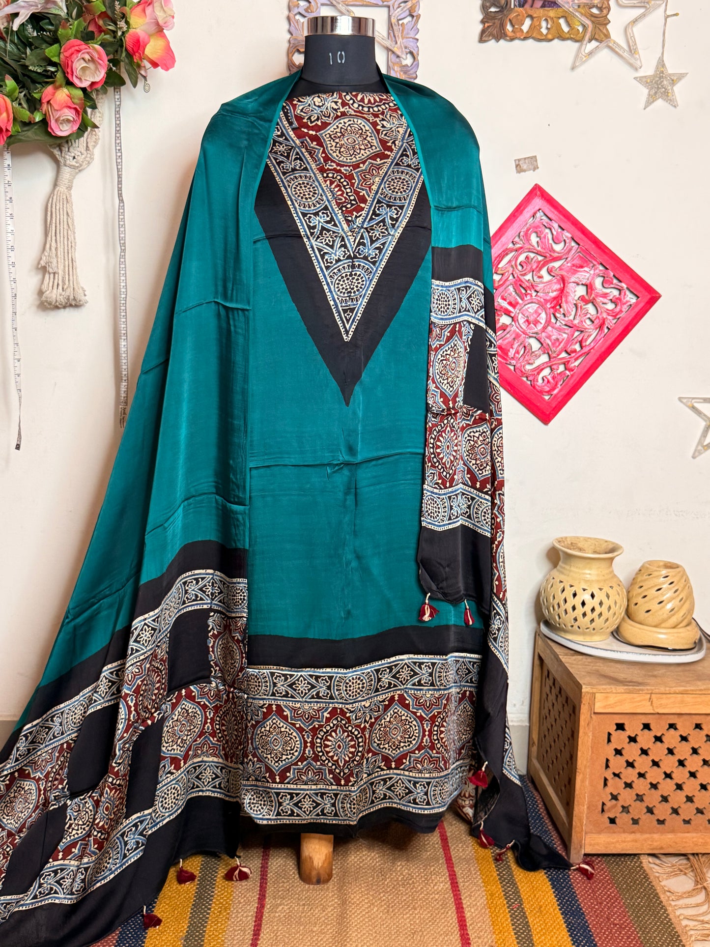 Modal Silk Designer Ajrakh Suit Set
