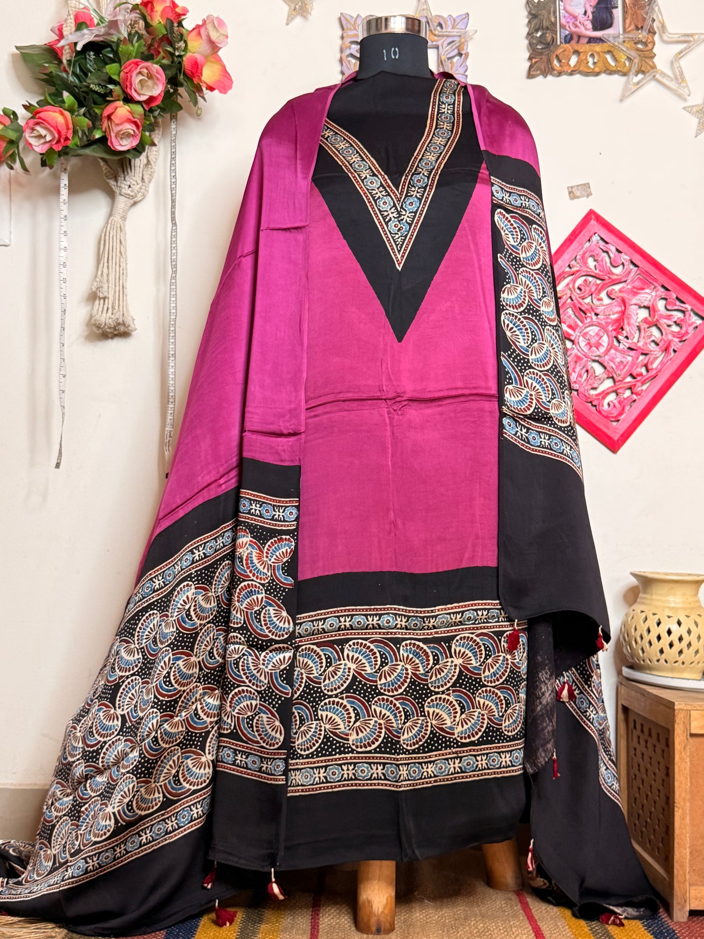Modal Silk Designer Ajrakh Suit Set