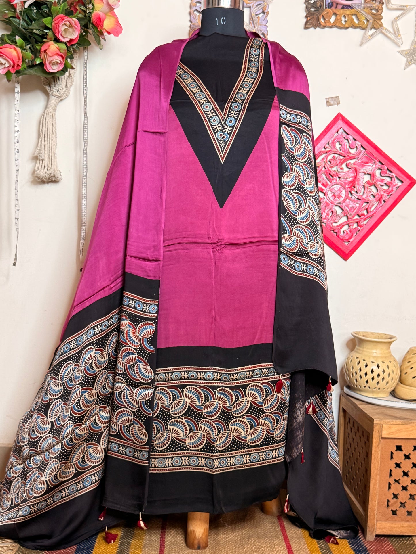 Modal Silk Designer Ajrakh Suit Set