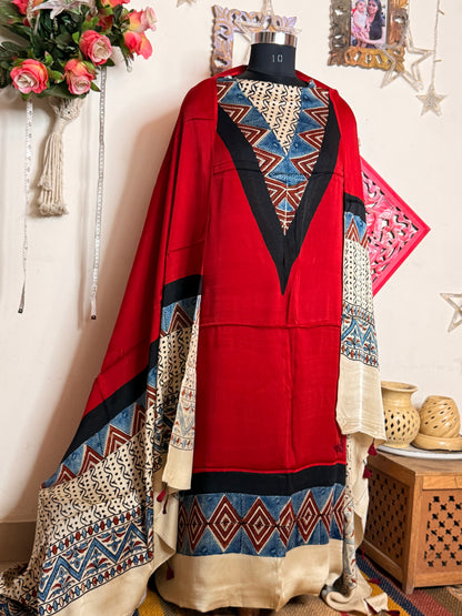 Modal Silk Designer Ajrakh Suit Set