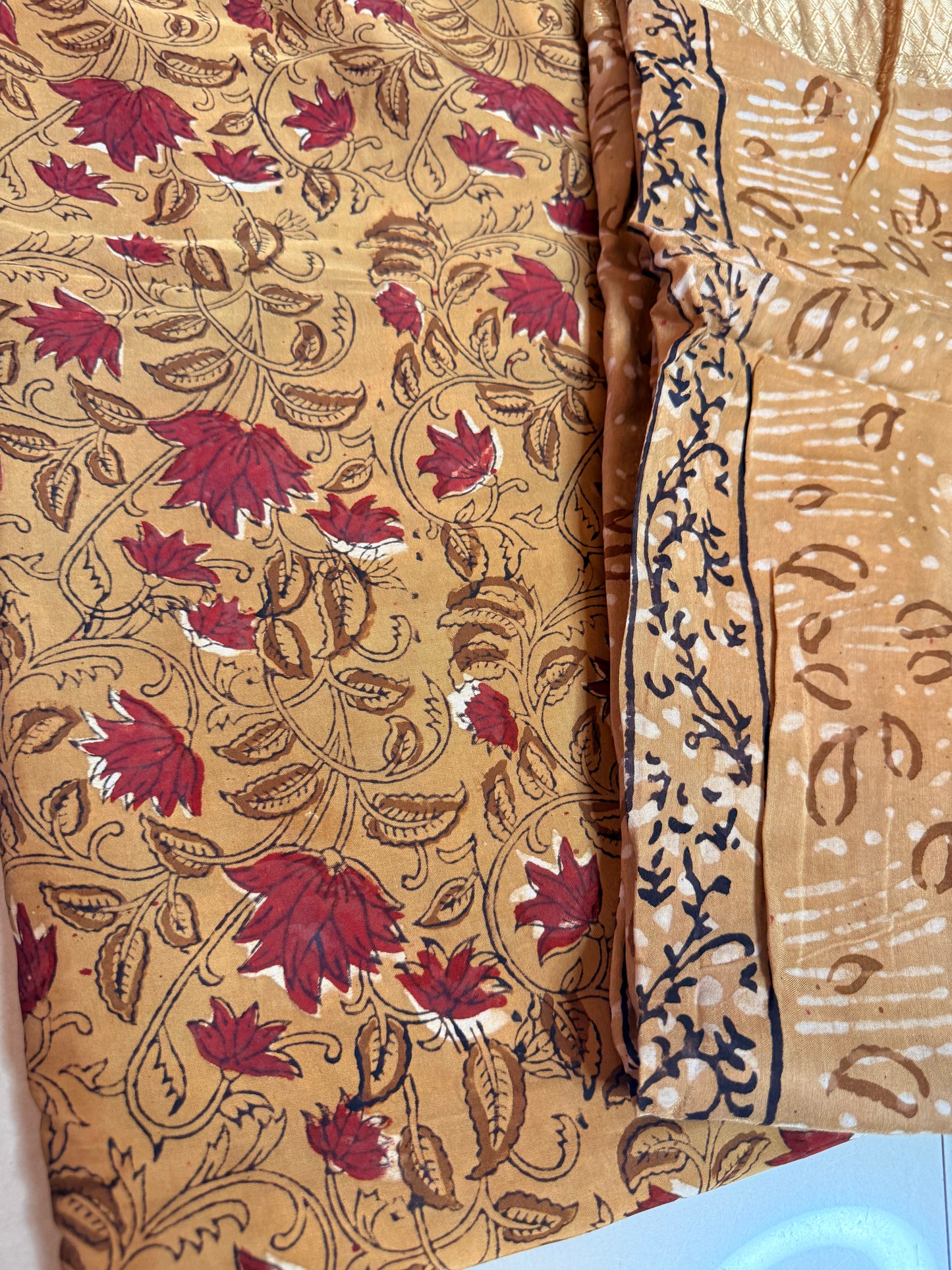 Modal Silk Full Suit with Kalamkari & Jahota Art (Handmade)