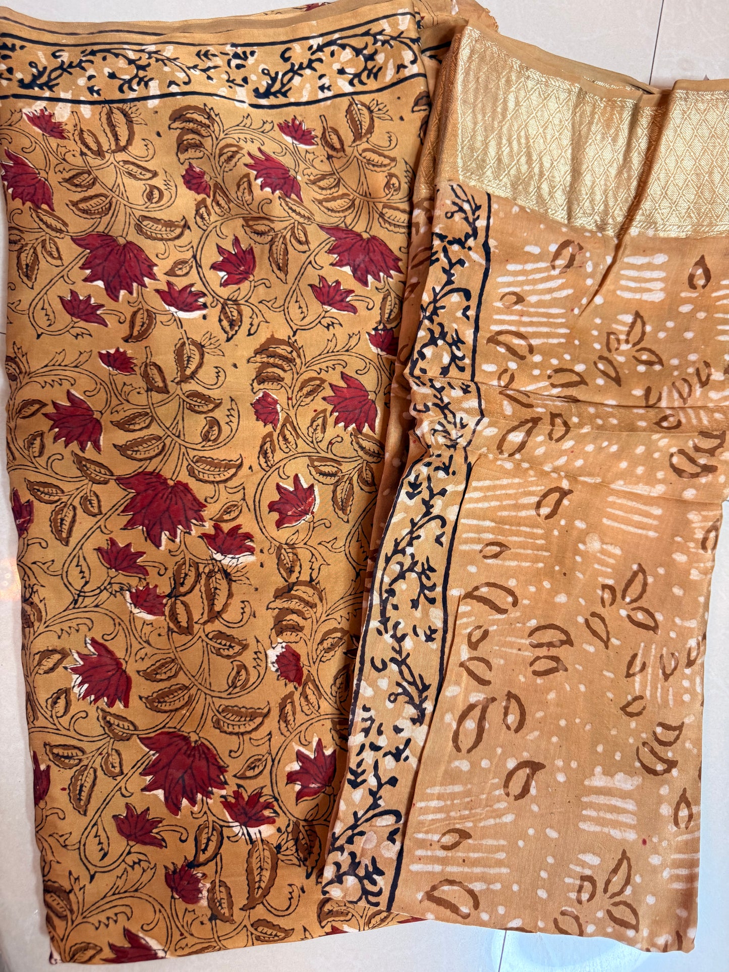 Modal Silk Full Suit with Kalamkari & Jahota Art (Handmade)