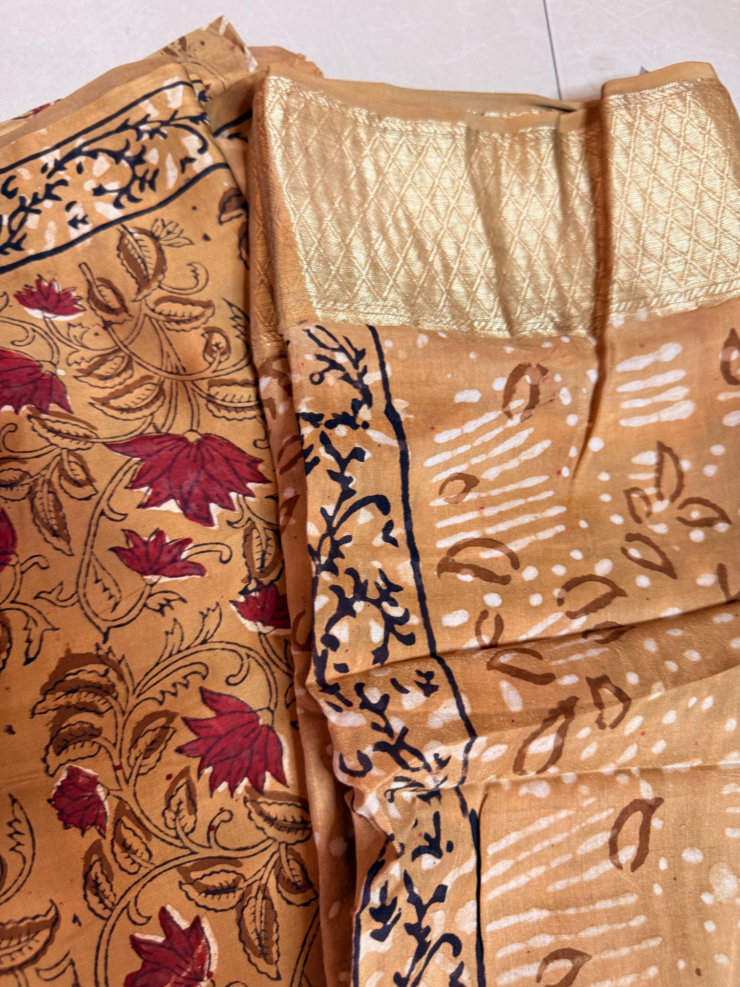 Modal Silk Full Suit with Kalamkari & Jahota Art (Handmade)