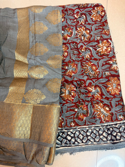 Modal Silk Full Suit with Kalamkari & Jahota Art (Handmade)