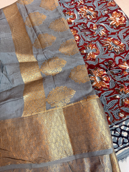 Modal Silk Full Suit with Kalamkari & Jahota Art (Handmade)