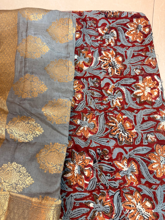 Modal Silk Full Suit with Kalamkari & Jahota Art (Handmade)