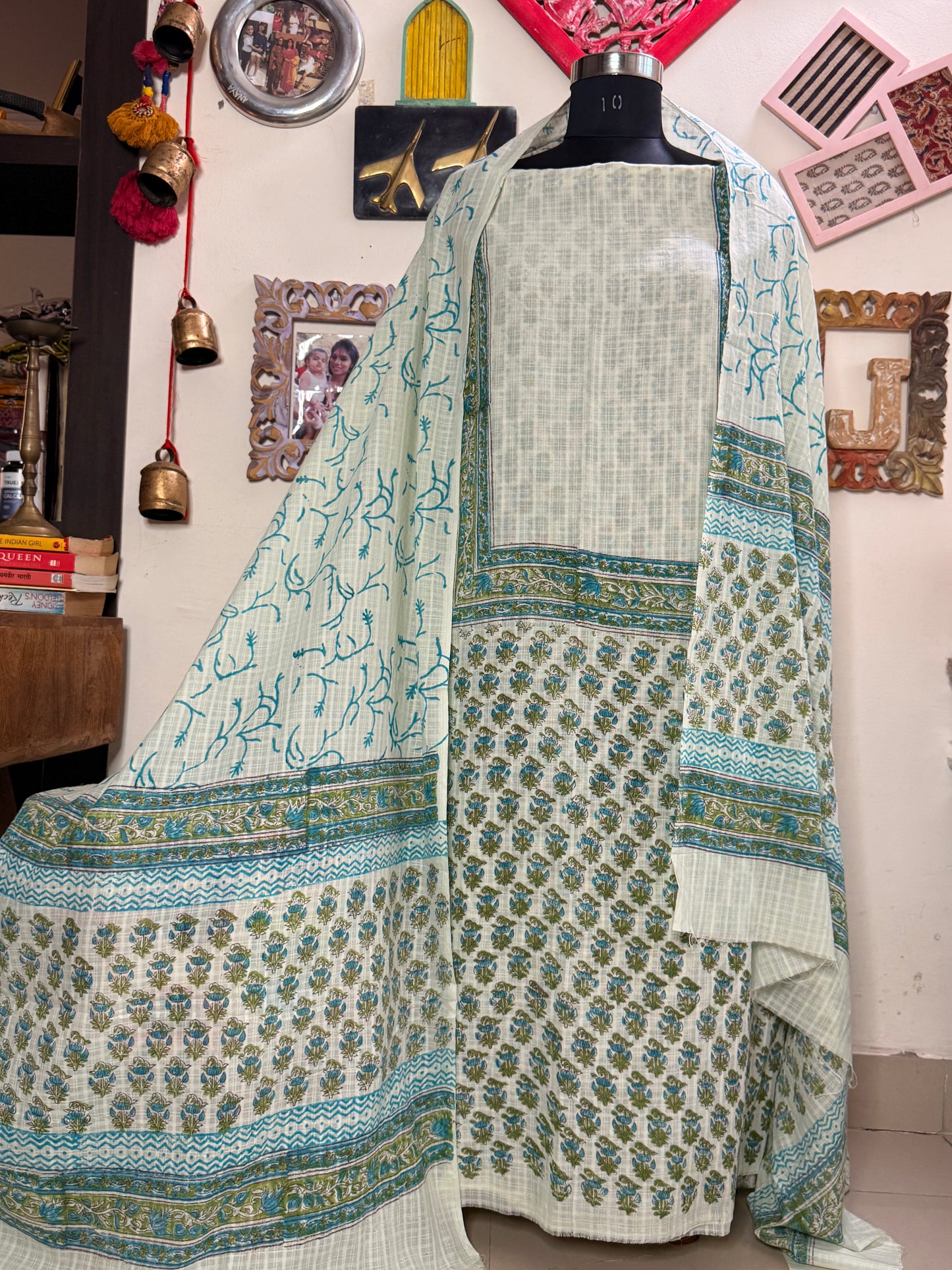 Kota Cotton Check Handblock Full Suit Set