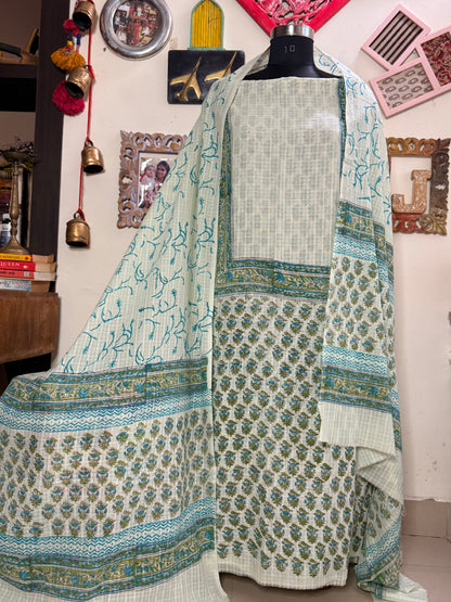 Kota Cotton Check Handblock Full Suit Set