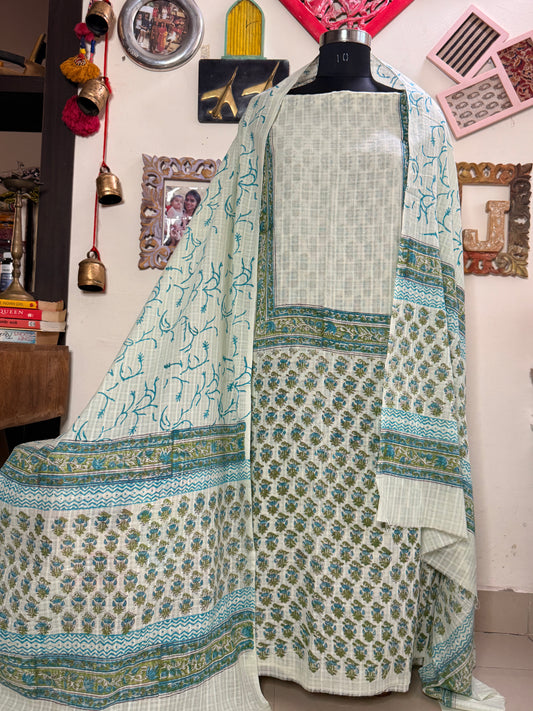 Kota Cotton Check Handblock Full Suit Set