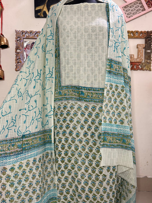 Kota Cotton Check Handblock Full Suit Set