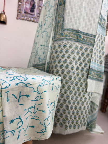 Kota Cotton Check Handblock Full Suit Set