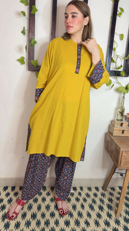 Cotton Ajrakh Stitch Suit with Pakistani Salwar