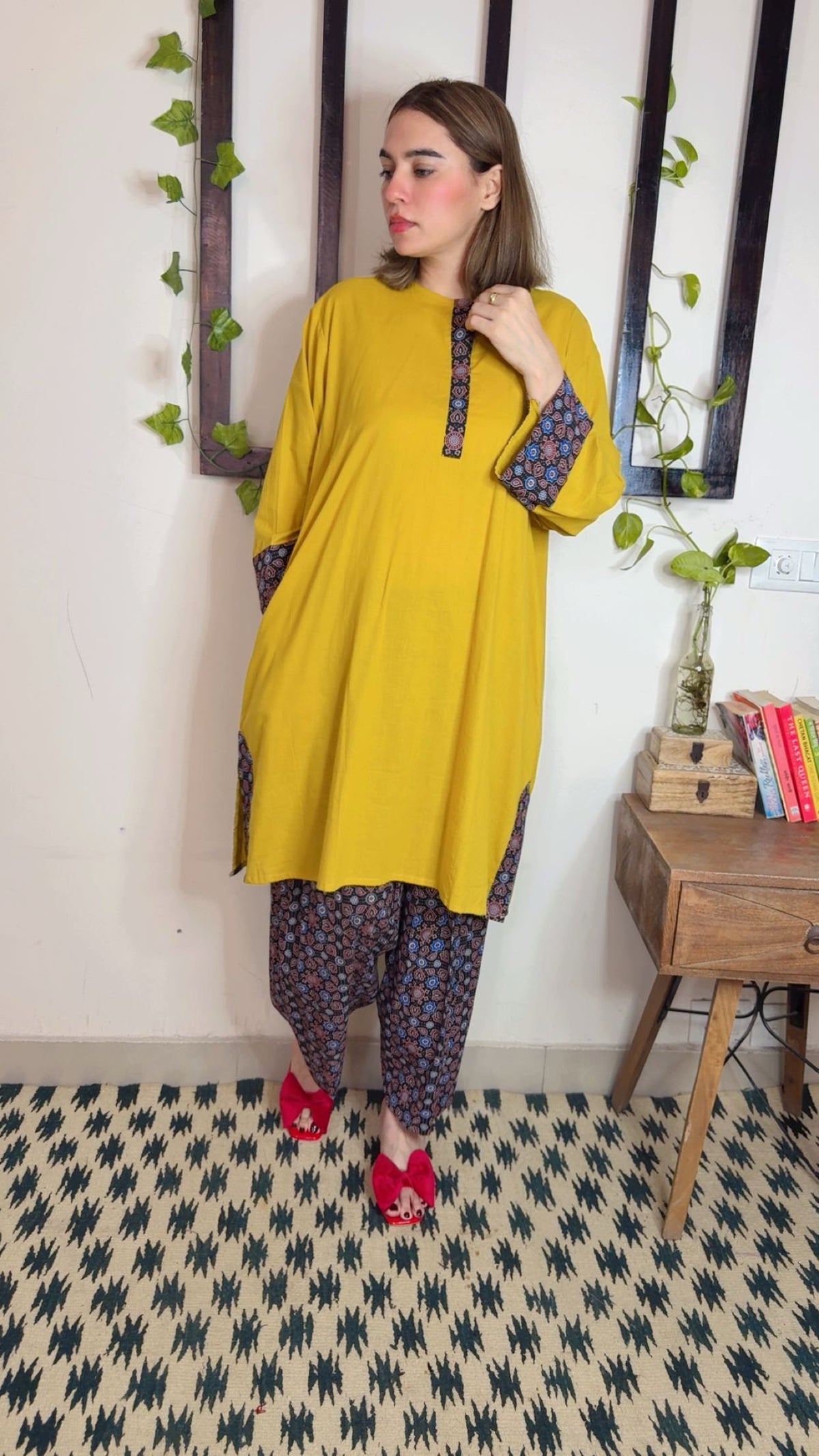 Cotton Ajrakh Stitch Suit with Pakistani Salwar