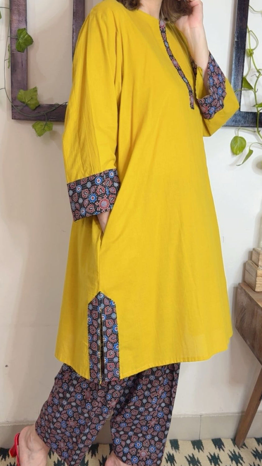 Cotton Ajrakh Stitch Suit with Pakistani Salwar
