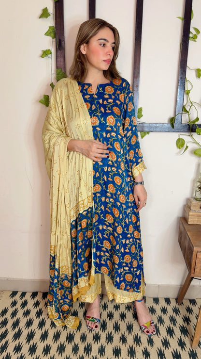 Modal silk Kalamkari stitched suit